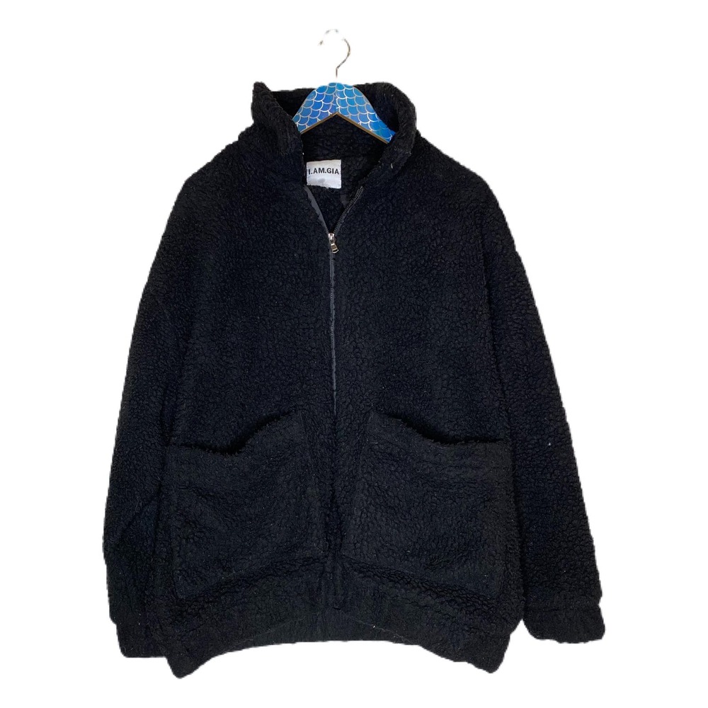 I.AM.GIA Black Pixie Teddy Sherpa Zip Up Patch Pocket Jacket Size Small